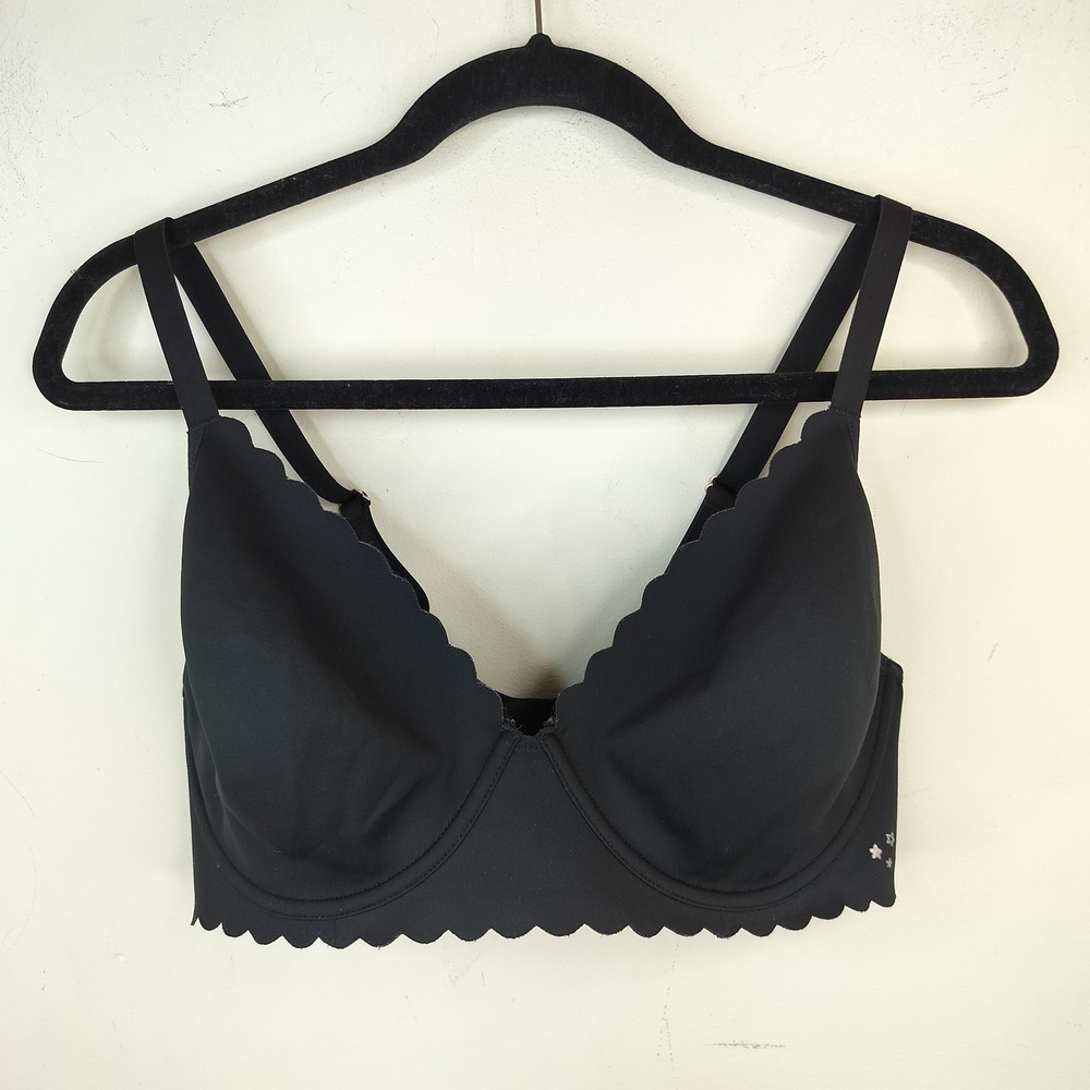 Aerie Real Me Full Coverage Bra 38DD Scalloped Edge Underwire Black